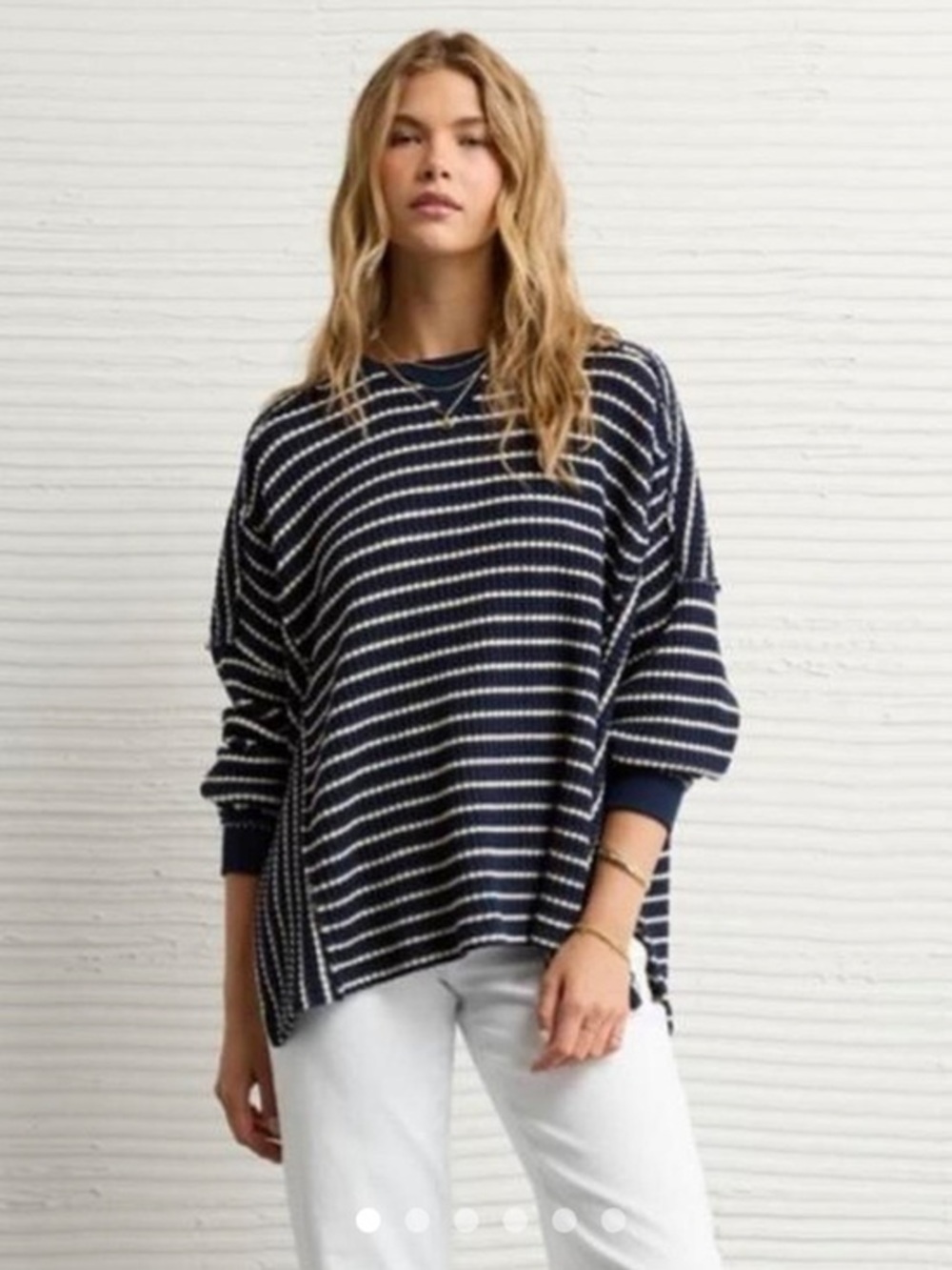 NWT AEO This Feels Seriously Lived In Striped Navy/Cream Oversized Top